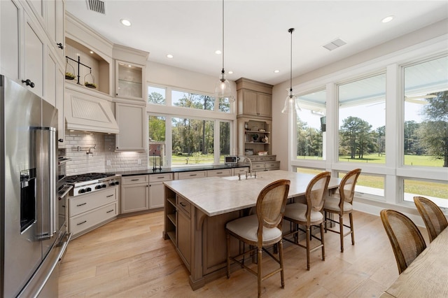 kitchen featuring decorative backsplash, visible vents, a wealth of natural light, and stainless steel appliances