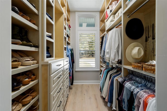 spacious closet with light wood-type flooring