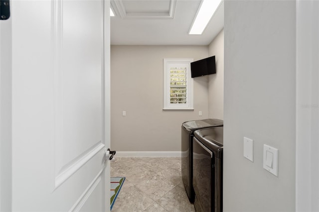 laundry room with laundry area, baseboards, and separate washer and dryer