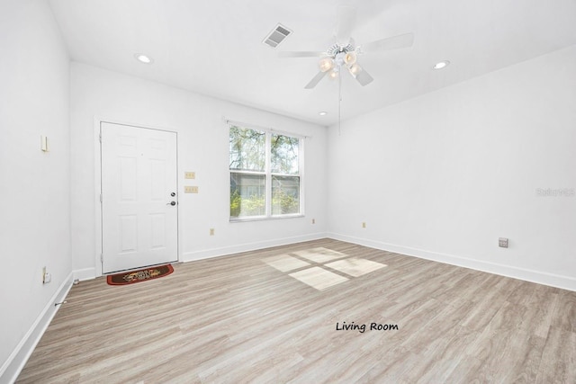 interior space with visible vents, recessed lighting, and light wood-type flooring