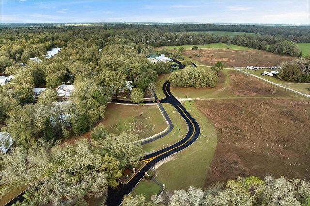 bird's eye view with a rural view and a wooded view