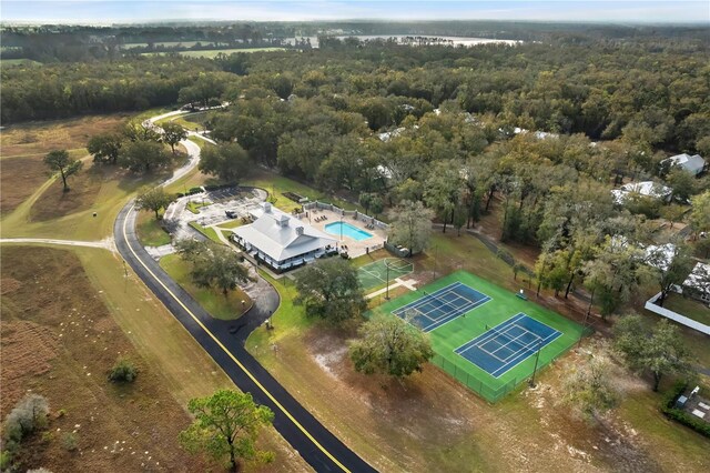 aerial view featuring a forest view