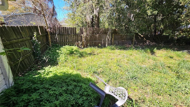 view of yard with a fenced backyard