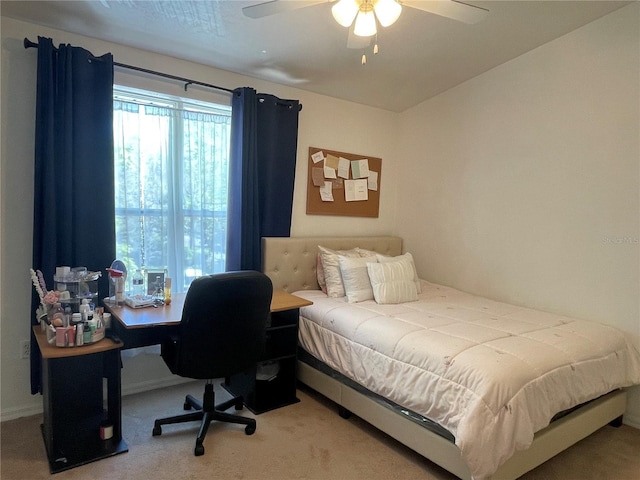 bedroom with carpet flooring and ceiling fan