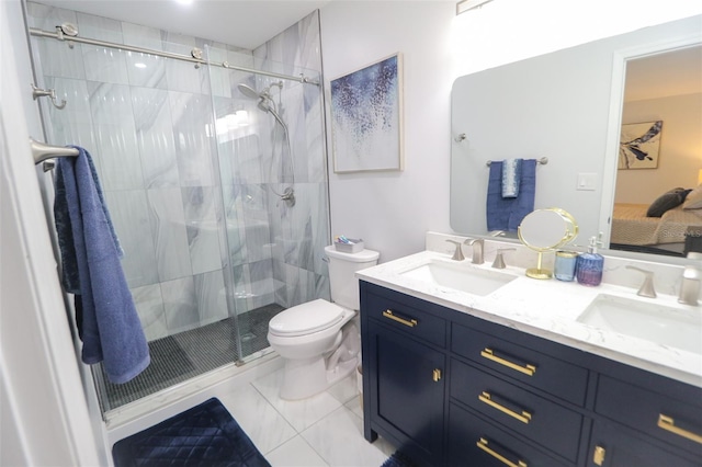 full bathroom featuring a sink, toilet, ensuite bath, and a shower stall