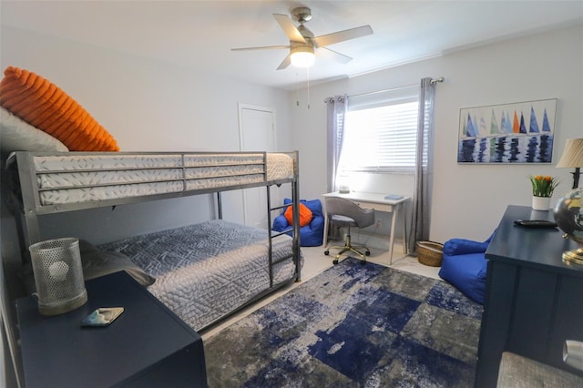 bedroom featuring ceiling fan