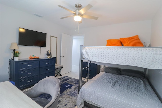 bedroom with visible vents and ceiling fan