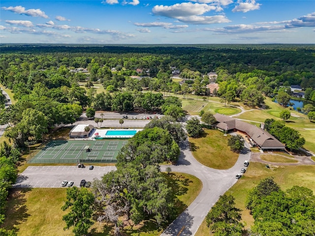 bird's eye view featuring a view of trees