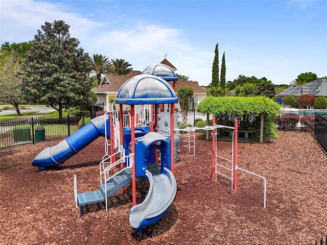 community jungle gym with fence