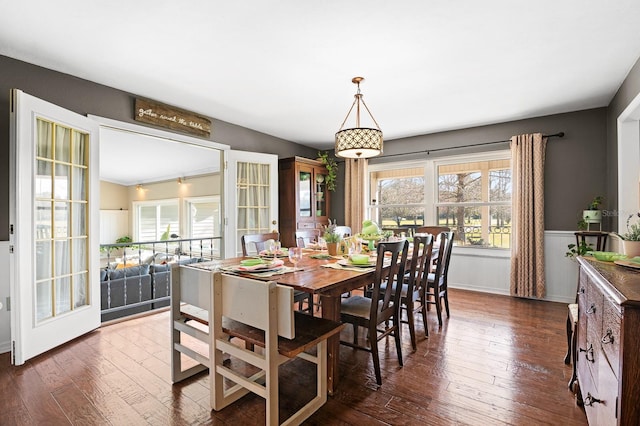 dining area featuring plenty of natural light and dark wood-type flooring