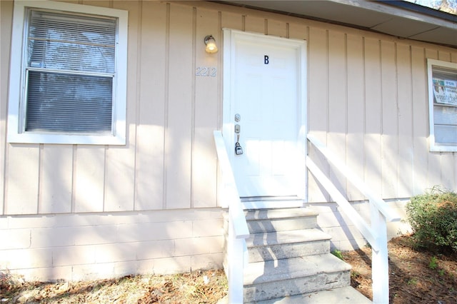 entrance to property with board and batten siding