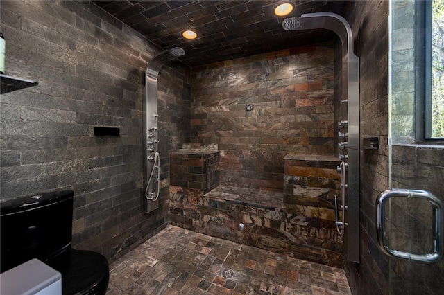 bathroom featuring a shower stall and toilet