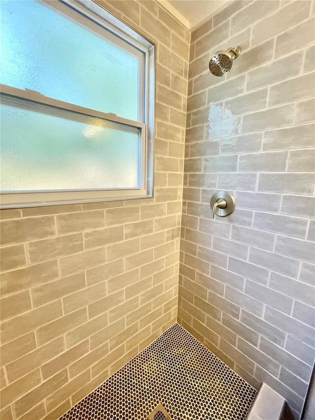 bathroom with a tile shower