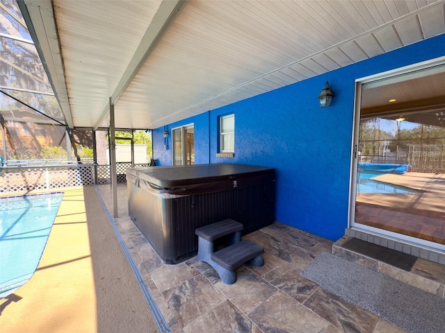 460 SE 4th Ave, Melrose, FL 32666 - view of patio with fence, a pool, a lanai, and a hot tub