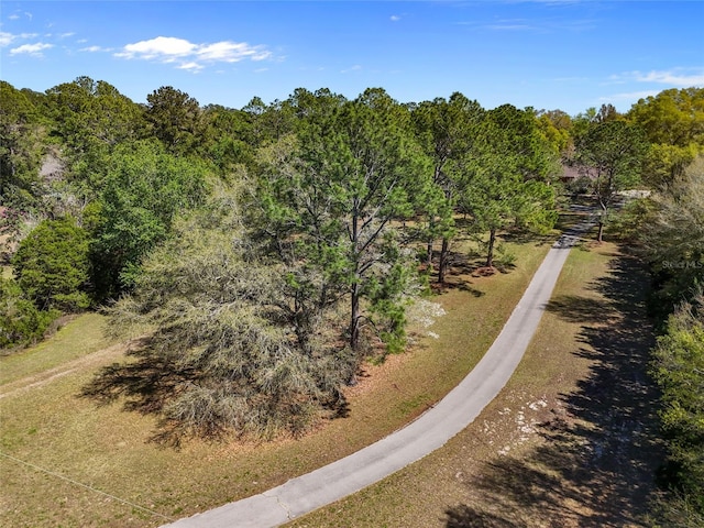 drone / aerial view with a view of trees