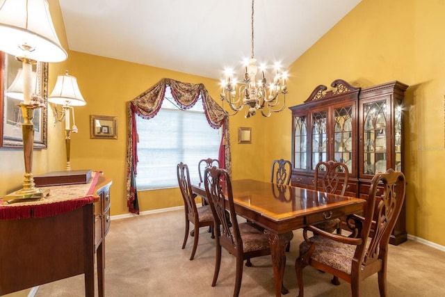 5620 NW 45th Ln, Gainesville, FL 32606 - dining space featuring a healthy amount of sunlight, vaulted ceiling, a chandelier, and light colored carpet