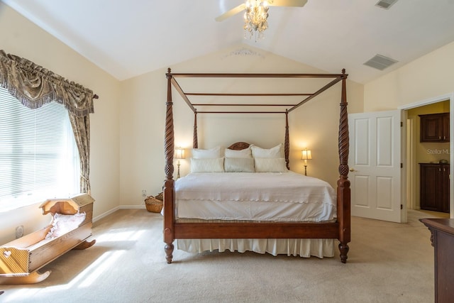 5620 NW 45th Ln, Gainesville, FL 32606 - bedroom featuring light colored carpet, visible vents, and lofted ceiling