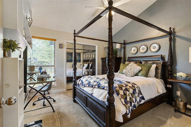 11112 Palmetto Blvd, Alachua, FL 32615 - carpeted bedroom featuring a ceiling fan and vaulted ceiling