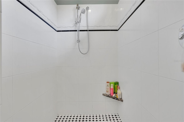 interior details featuring a tile shower