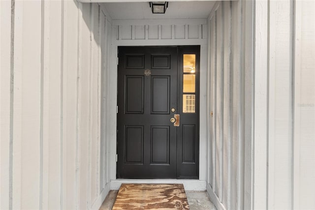 entrance to property with board and batten siding