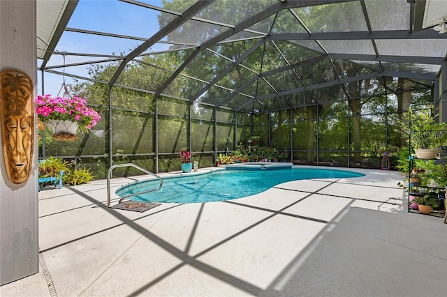 outdoor pool featuring a patio and a lanai