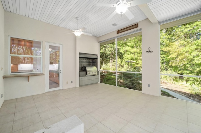 3200 NW 21st Ave, Gainesville, FL 32605 - unfurnished sunroom with ceiling fan, area for grilling, and plenty of natural light
