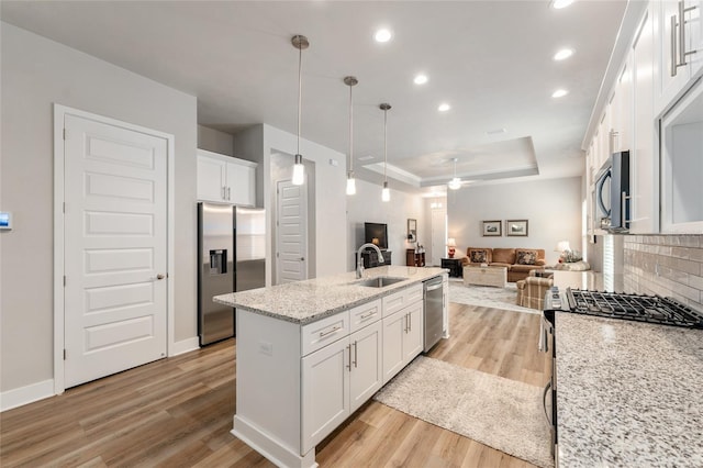 1272 NW 132nd Blvd, Newberry, FL 32669 - kitchen featuring stainless steel appliances, open floor plan, a sink, light wood-type flooring, and recessed lighting