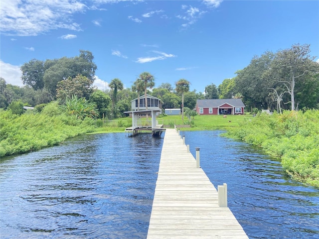 view of dock with a water view