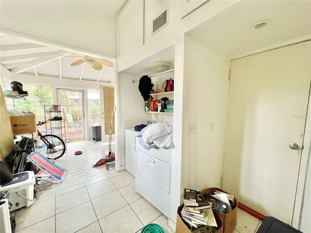 1035 NE 3rd Ave, Gainesville, FL 32601 - laundry room featuring ceiling fan, light tile patterned floors, and washing machine and dryer