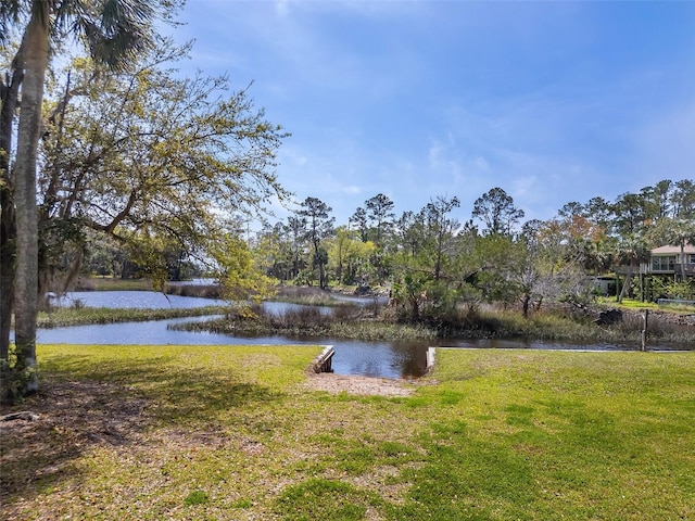 view of yard with a water view
