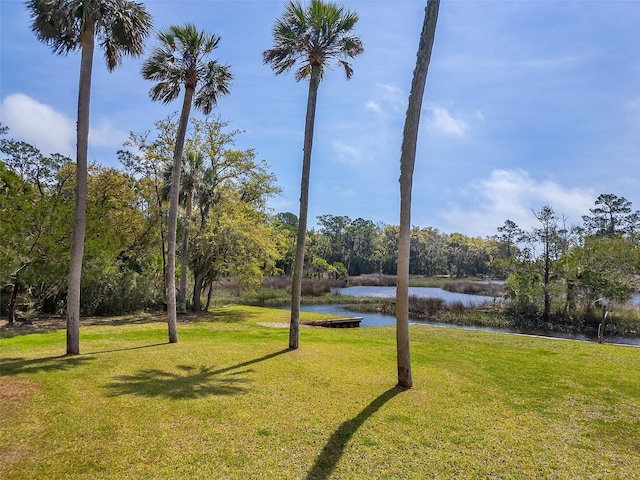 view of yard with a water view