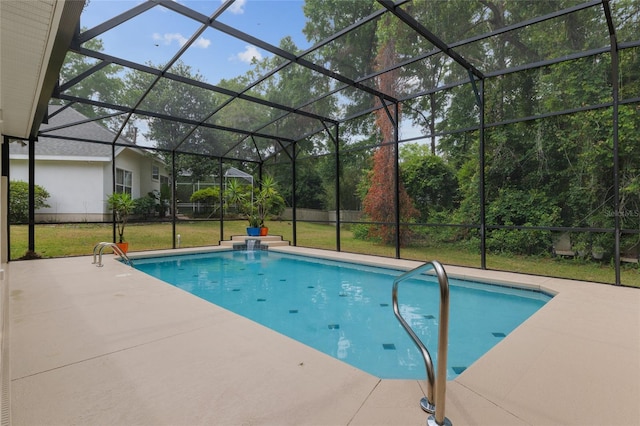 3802 SW 93rd Ter, Gainesville, FL 32608 - swimming pool featuring a lawn, a patio area, and glass enclosure
