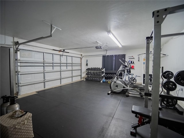 garage with a garage door opener