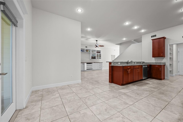 6382 SW 48th Dr, Gainesville, FL 32608 - kitchen featuring dishwasher, recessed lighting, a ceiling fan, wine cooler, and light tile patterned flooring