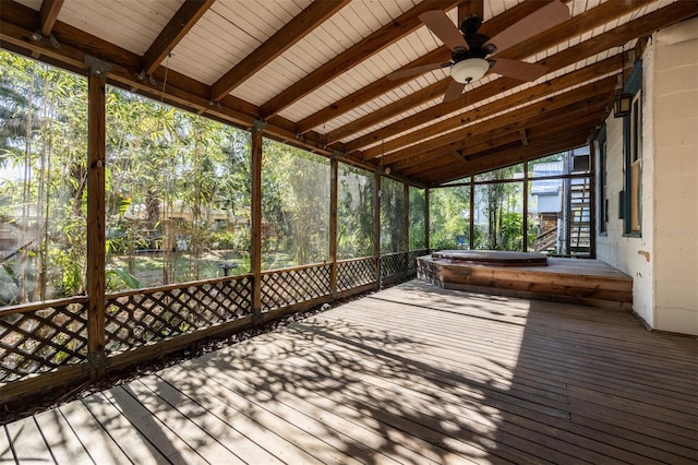 562 NE 2nd Ave, Gainesville, FL 32601 - unfurnished sunroom with a hot tub and a ceiling fan