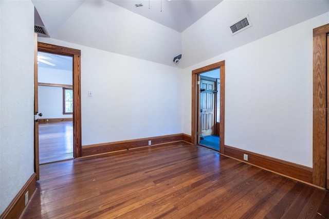 562 NE 2nd Ave, Gainesville, FL 32601 - empty room with a ceiling fan, wood finished floors, and lofted ceiling