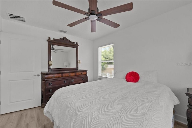 9835 SW 80th Pl, Hampton, FL 32044 - bedroom featuring visible vents, ceiling fan, and wood finished floors