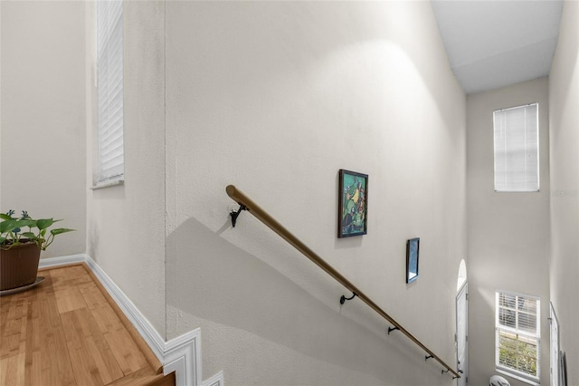 10000 SW 52nd Ave Unit 77, Gainesville, FL 32608 - stairs featuring baseboards and wood finished floors