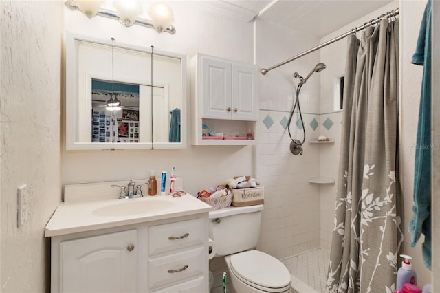 4714 NW 19th Pl, Gainesville, FL 32605 - full bathroom with toilet, a textured wall, a tile shower, and vanity