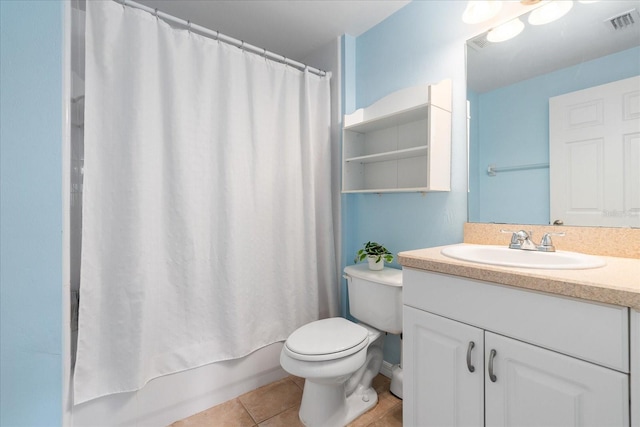 2184 NW 144th St, Newberry, FL 32669 - bathroom featuring tile patterned flooring, visible vents, toilet, vanity, and shower / tub combo