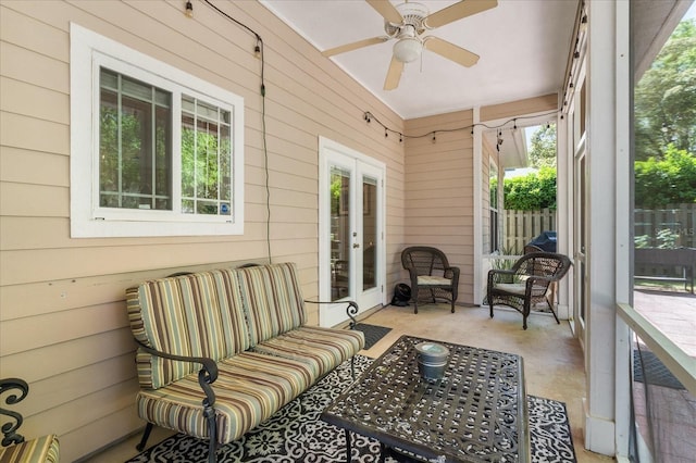 2184 NW 144th St, Newberry, FL 32669 - sunroom / solarium featuring ceiling fan and french doors