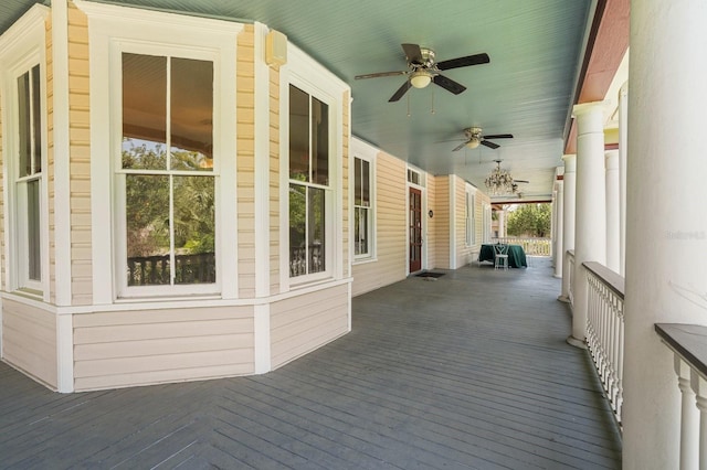 exterior space featuring ceiling fan and covered porch