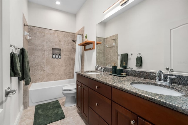3624 SW 73rd Way, Gainesville, FL 32608 - bathroom with shower / tub combo with curtain, double vanity, and toilet