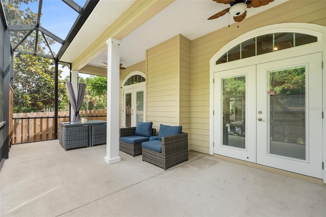 3624 SW 73rd Way, Gainesville, FL 32608 - view of patio with french doors, a ceiling fan, and an outdoor hangout area