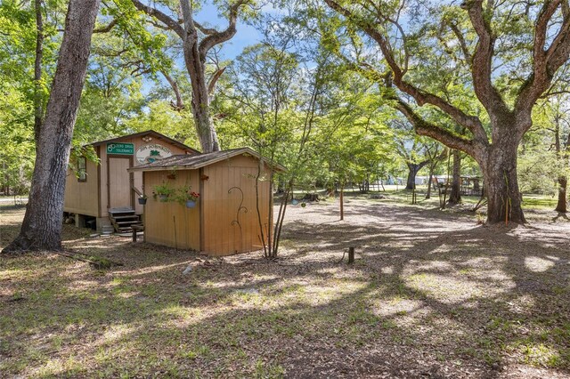 view of yard with a storage unit and an outbuilding