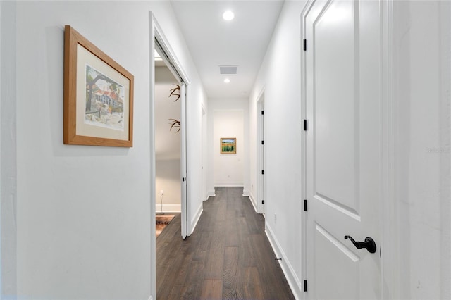 14819 NW 21st Ave, Newberry, FL 32669 - hallway with baseboards, dark wood-type flooring, visible vents, and recessed lighting