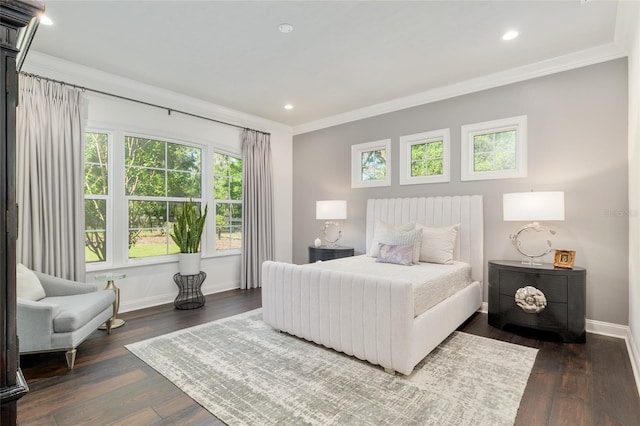 14819 NW 21st Ave, Newberry, FL 32669 - bedroom with baseboards, ornamental molding, multiple windows, and dark wood-type flooring