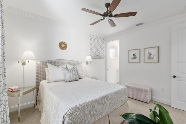 14819 NW 21st Ave, Newberry, FL 32669 - carpeted bedroom with baseboards, visible vents, ceiling fan, and crown molding