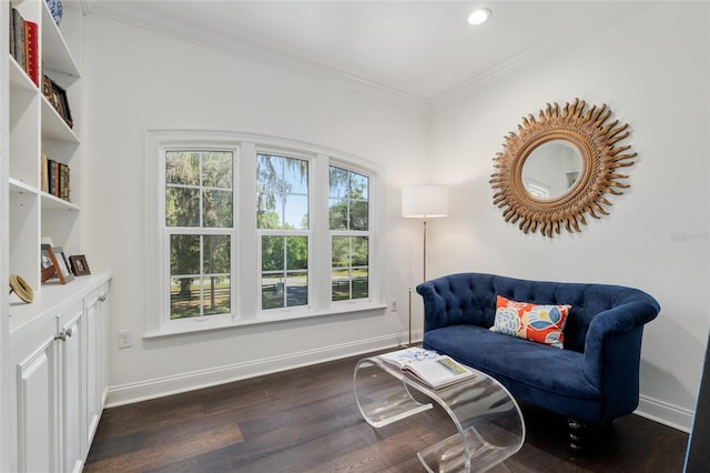 14819 NW 21st Ave, Newberry, FL 32669 - living area featuring dark wood-type flooring, baseboards, ornamental molding, and recessed lighting