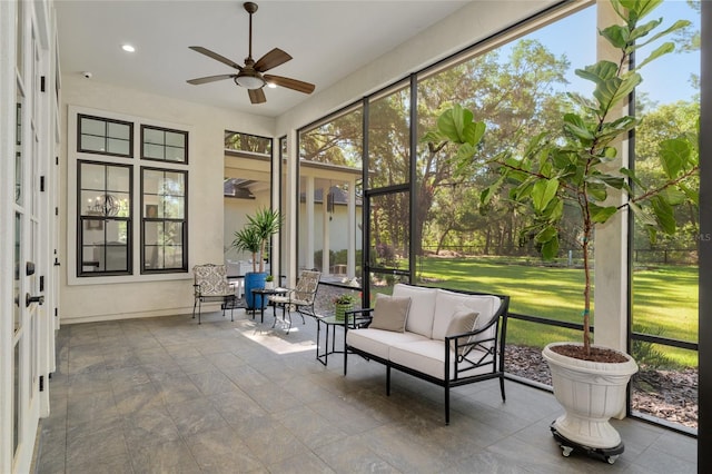 14819 NW 21st Ave, Newberry, FL 32669 - sunroom / solarium with ceiling fan and an outdoor hangout area